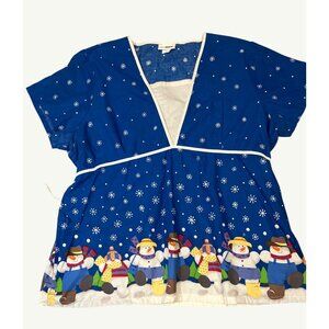 Life™ Scrub Top  Women's XL Cotton Snowman Print Uniform Top
